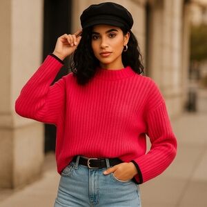 Maeve by Anthropologie Mock-Neck Color-Tipped Sweater Size M EUC